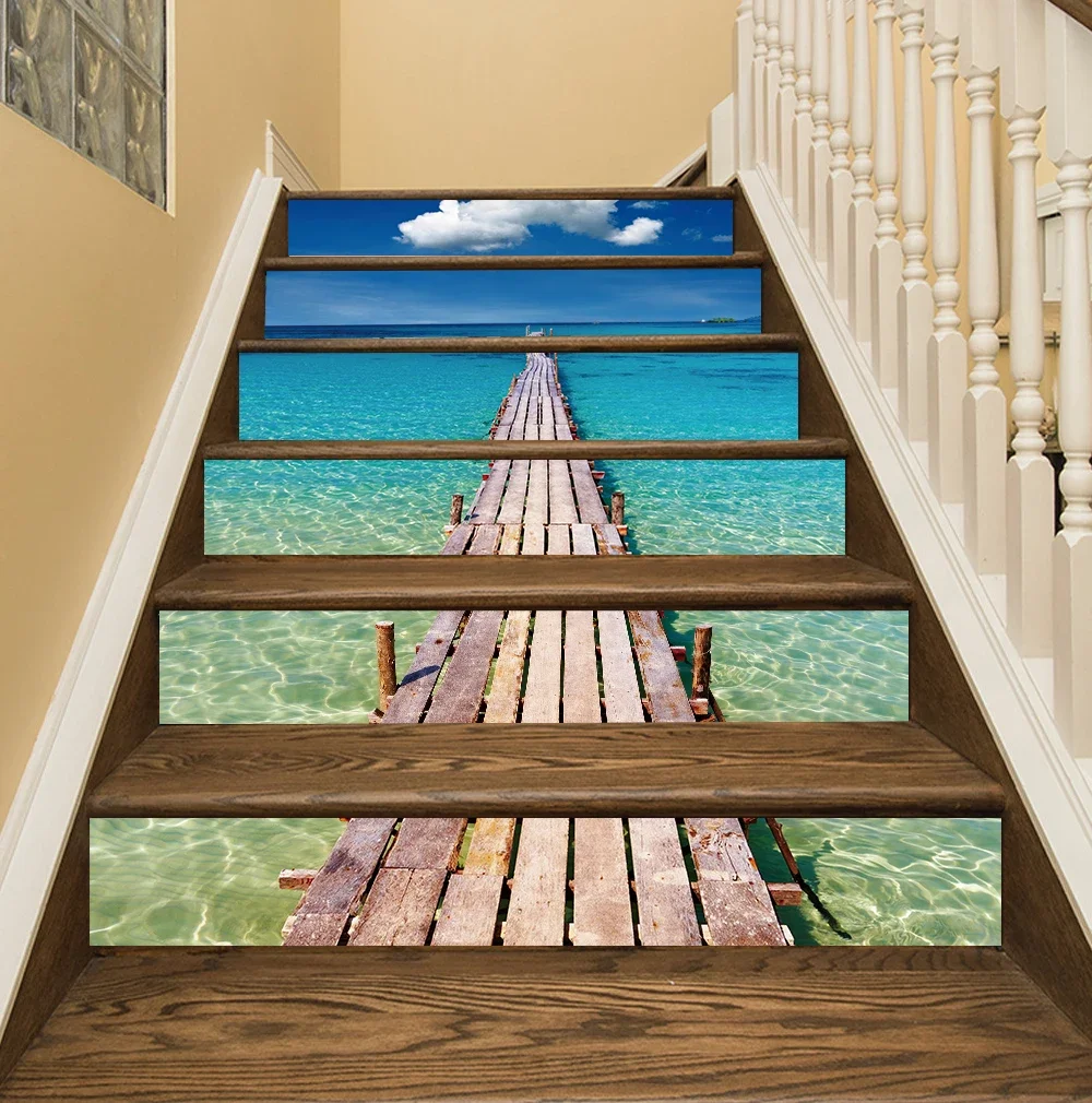 6pcs/set 11 Styles For Choice Stair Wall Stickers Staircase Tiles Home Decor Art Mural Self-adhesive Waterproof Art Wallpaper