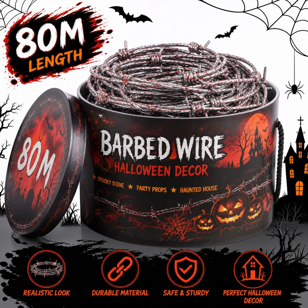 Rekwizyt na Halloween w postaci drutu kolczastego do dekoracji ogrodzenia, imitacja drutu kolczastego, idealny na przyjęcie w domu z duchami, jako element dekoracyjny i tła, straszny element ozdobny.