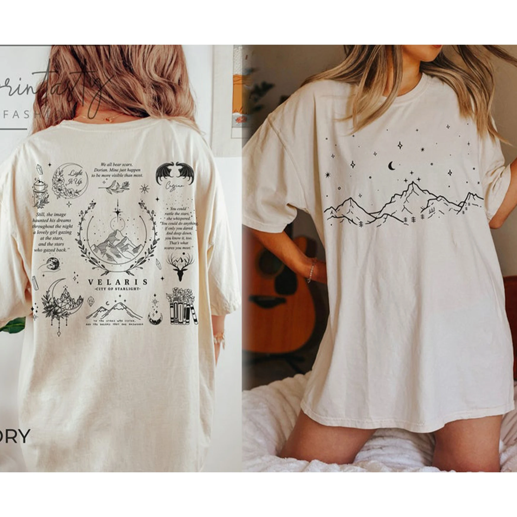 

Vintage Velaris A Court of Thorns Roses Court SJM fan shirt Boyfriend Book Lover Magic Casual Y2K Top Daily Trendy Streetwear