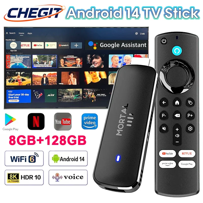 

Android 14 Smart TV Stick Support 8K Video BT5.0 Dual WiFi6 RK3518 8GB+128GB Voice Remote for Netflix YouTube Media Player