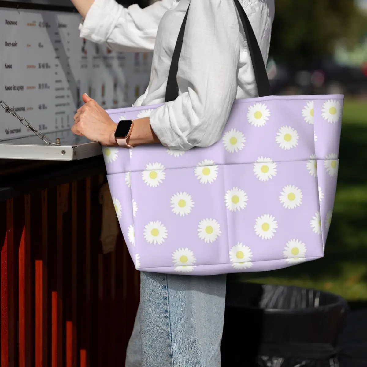 

Daisy Purple Pastel Aesthetic Cute Daisies Flower Cottagecore Beach Tote Bag Sport Yoga Duffle Large Tote Bag Women Travel Bag