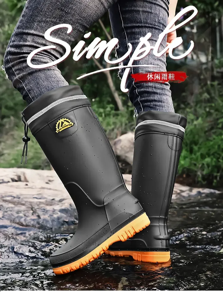 2026 Modische Herren-Regenstiefel mit Hohem Schaft, Wasserdicht, Rutschfest, Wärmend, für Outdoor, Autowäsche, Baustelle, Verschleißfest, mit Fleece-Futter – Detail 2