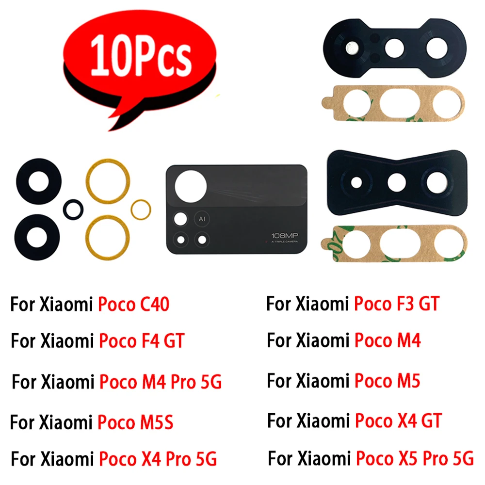 10Pcs，NEW Rear Back Camera Glass Lens With Ahesive Sticker For Xiaomi Mi Poco C40 F3 F4 X4 GT M4 M5 M5S X4 X5 Pro 5G