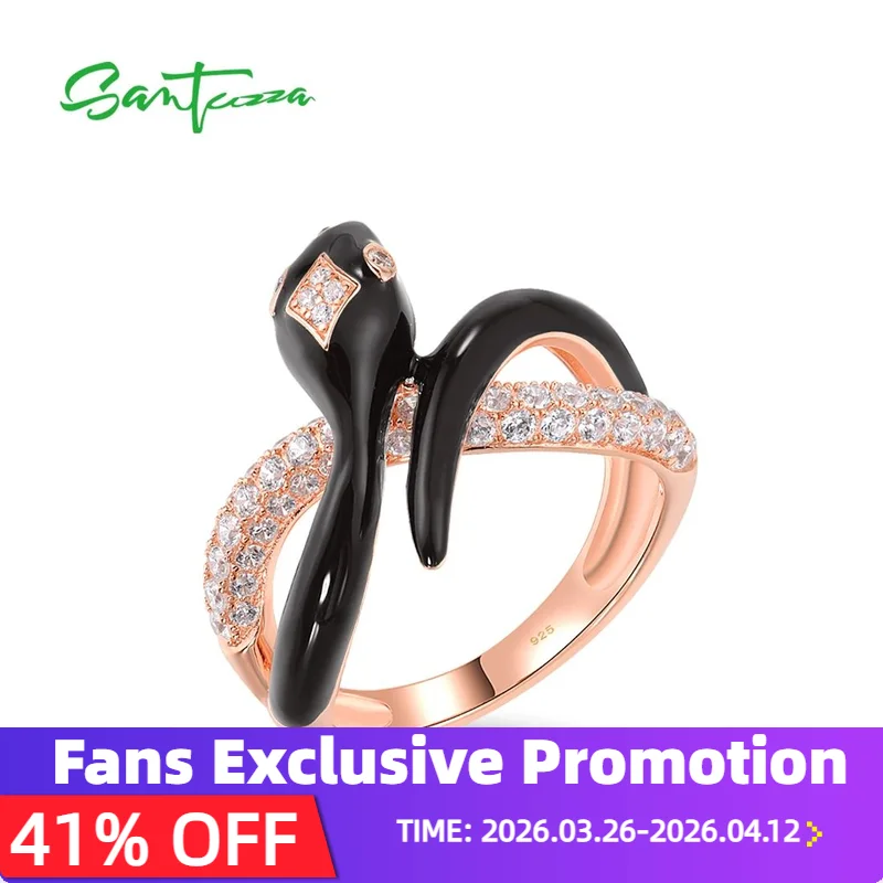 

SANTUZZA Кольца из чистого серебра 925 пробы для женщин Сверкающий белый CZ Эмаль Дикая змея Уникальные животные Повседневная одежда Изящные ювелирные изделия