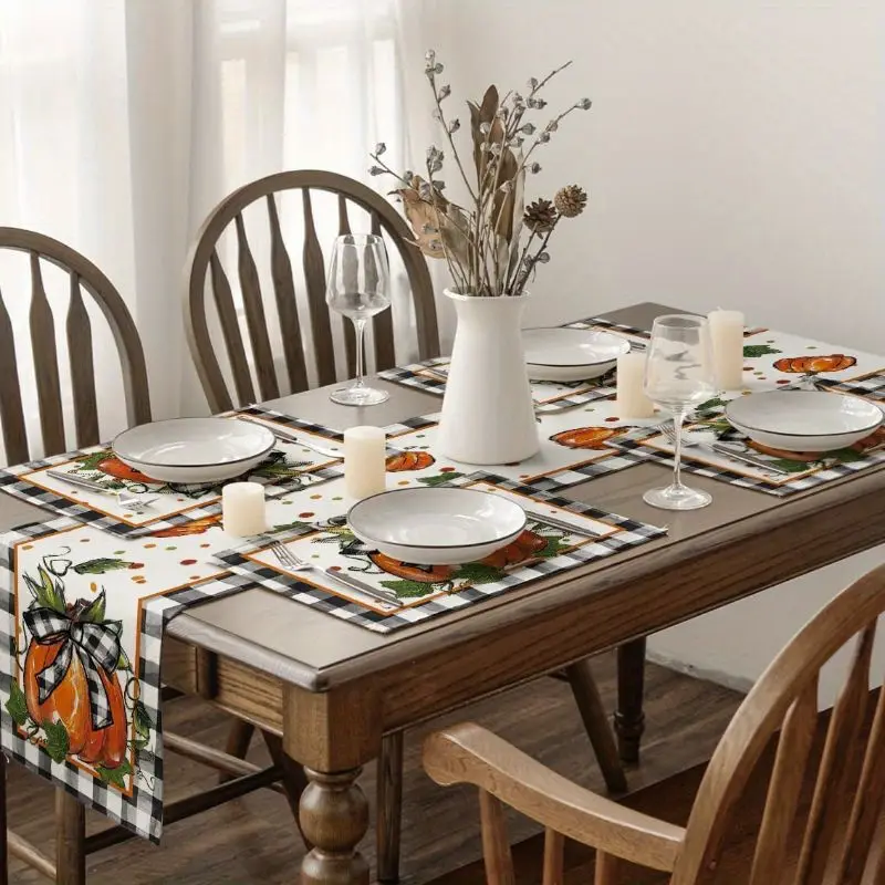 VIKAMA Autumn Pumpkin Meal Mat Set Thanksgiving Farmhouse Wind Meal Mat Table Flag Party Home Decoration