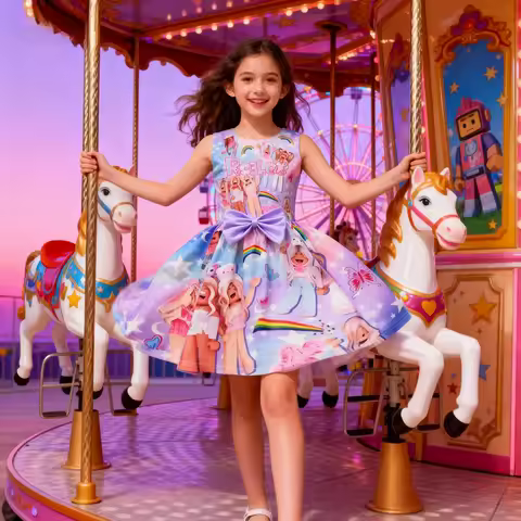 New ROBLOX Game Theme Purple Sleeveless Bow Dress Delicate Princess Dress Girls Birthday Party Clothing