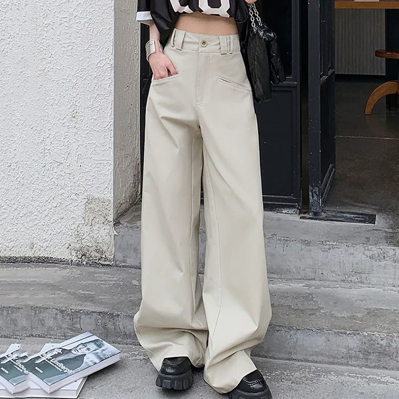 

Women Pants 2025 New Spring Autumn Summer Styles Straight-Leg High-Waisted Retro Casual Wide-Leg Solid Color Women Trousers H420