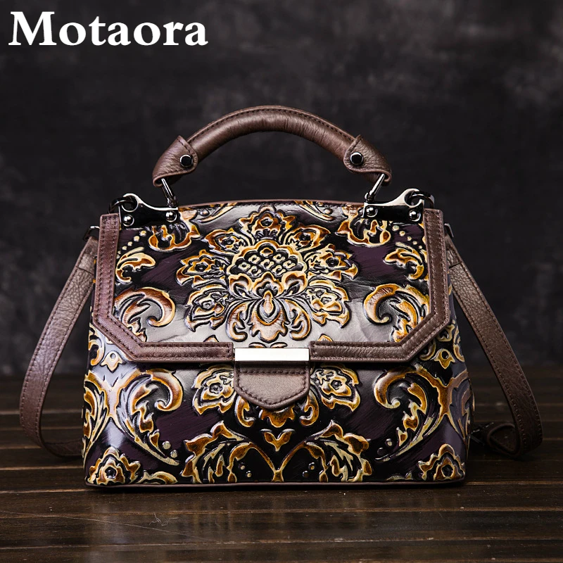 

MOTAORA Womens Genuine Leather Luxury Handbag Handmade Embossed Vintage Shoulder Crossbody Bag New Arrival