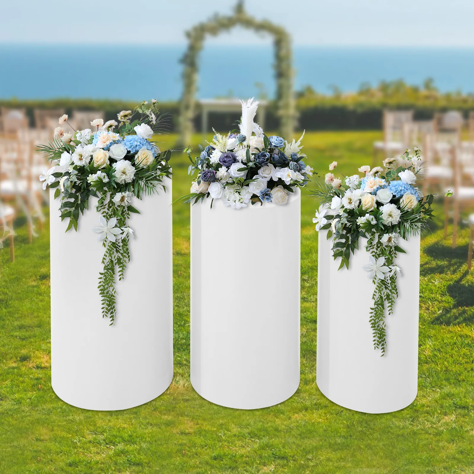 

3 Pcs Flower Cylindrical Display Stands Round Cylinder Pedestal Stand For Wedding Party Display Stand Decor White