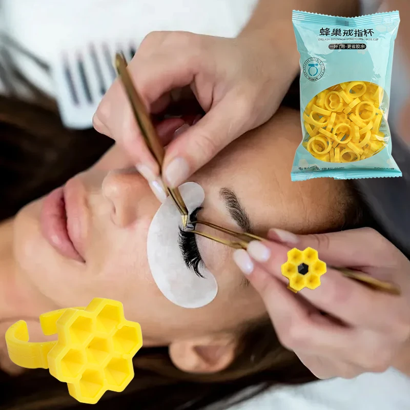 50pcs 7 Hole Honeycomb Lash Glue Ring Cups Disposable Eyelash Extension Glue Delay Cup Finger Ring Glue Holder Save Glue Tools - view 5