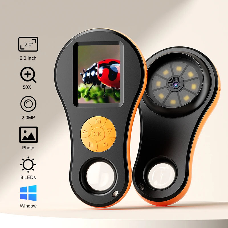 2.0'' IPS Digital Magnifier HD 1080P 50X Portable Microscope Mignifying Glass for Electronics Repair Check Jewelry