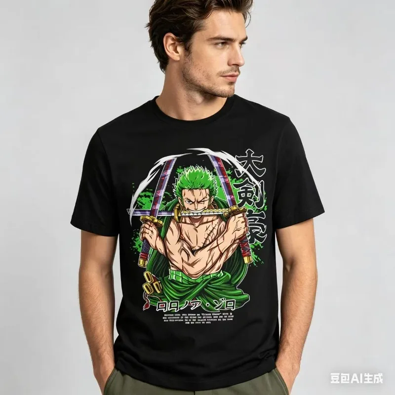 

2026 Summer Japanese Anime Printed Men's T-Shirt Roronoa Zoro Boy Children's Harajuku Short Sleeve Kids Luffy T-shirt Clothing