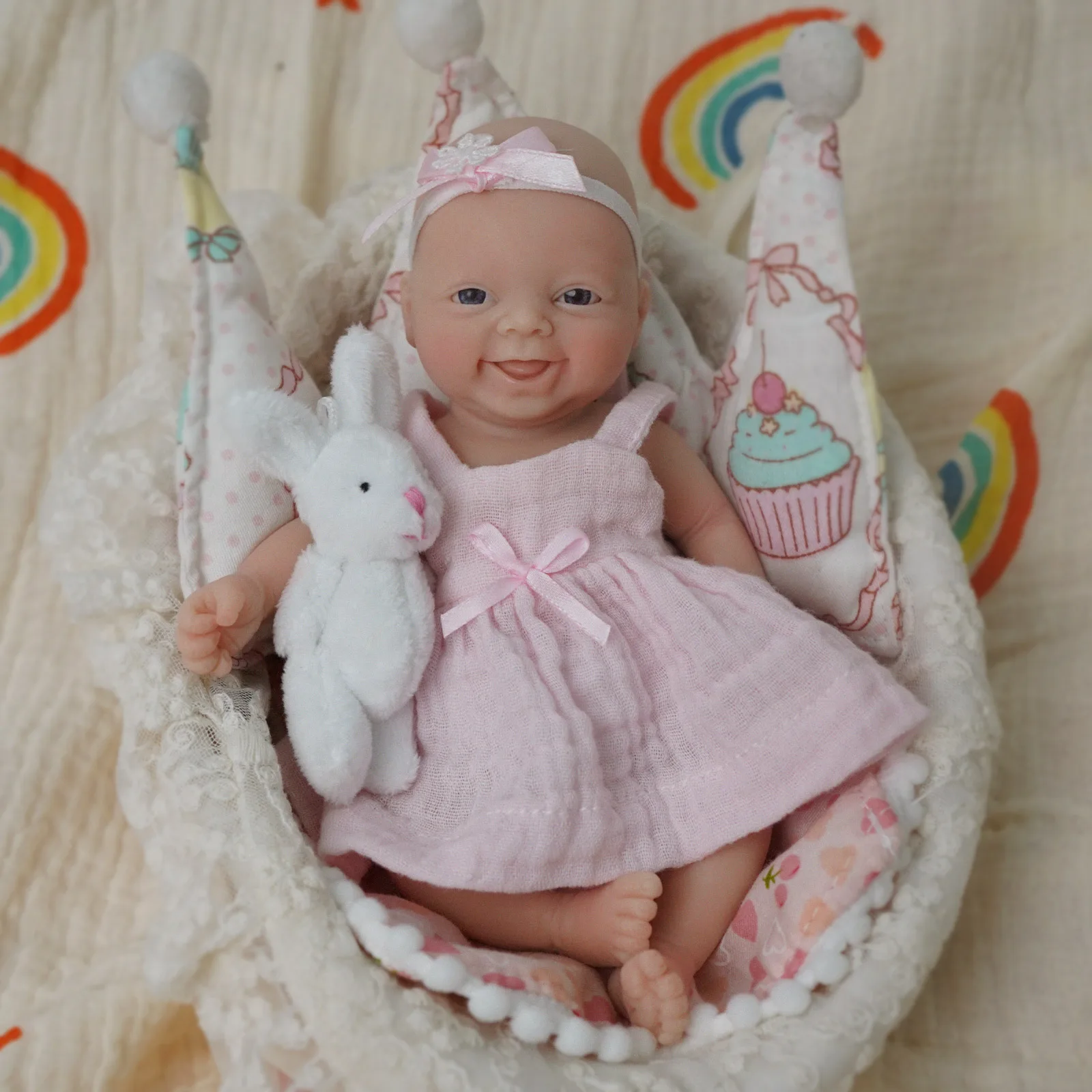 Muñeca reborn de cuerpo completo de silicona para bebés, muñeca de bebé en miniatura de 7 pulgadas, sonrisa, muñecas de niña que se ven reales con
