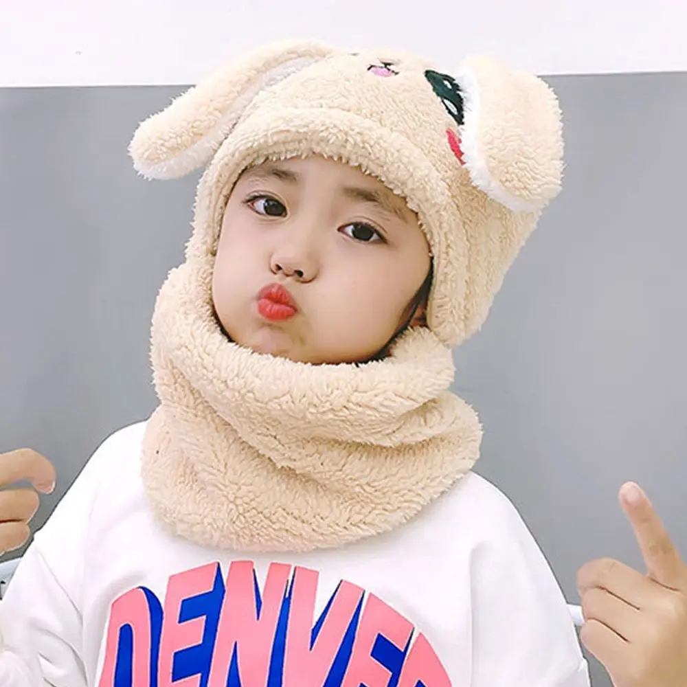 Sweet Comfortable Bunny Solid Color Kids Rabbit Fashion Design Children Hat Korean Cap Plush Hat With Bib