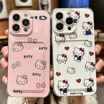MINISO X Sanrio Hello Kitty Card Bag Sleeve Phone Case For iPhone 16 15 14 13 12 11 Pro Max XR XS MAX 7 8Plus Cover