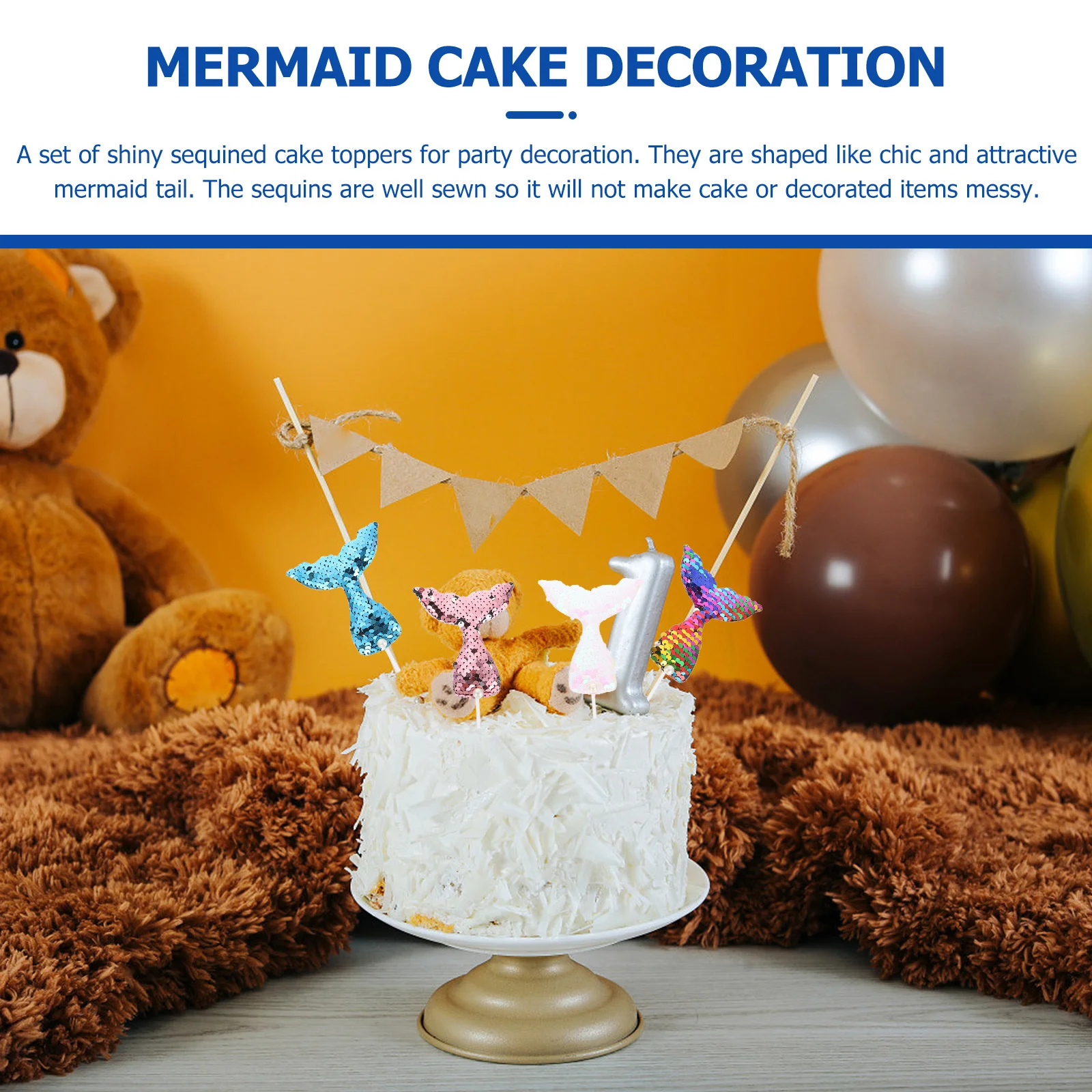 

12Pcs Mermaid Fish Tail Sequin Cake Toppers Shiny Picks for Birthday Baby Shower Wedding Party Cake Decoration