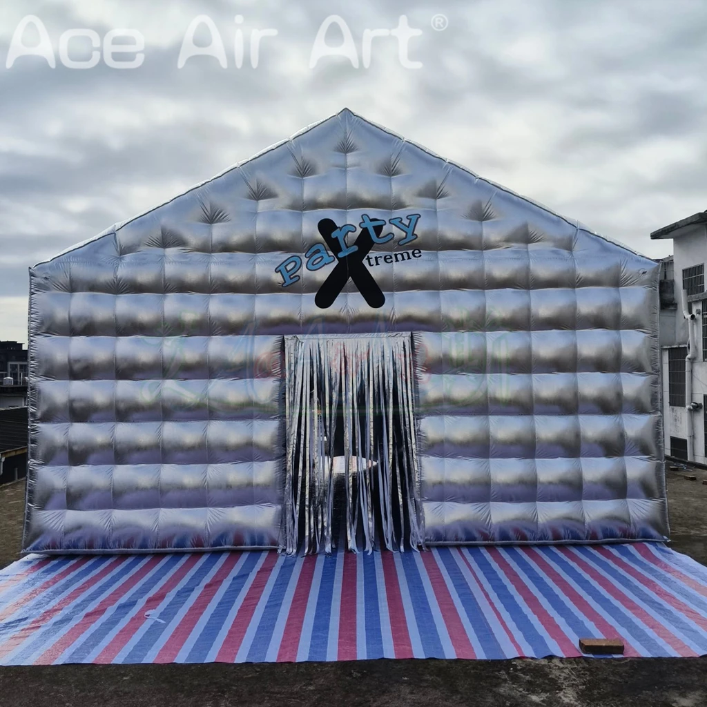 Tragbarer silberner Disco-aufblasbarer Nachtclub, aufblasbares Partyzelt, aufblasbarer Nachtclub mit 2 Türen für Outdoor-Events