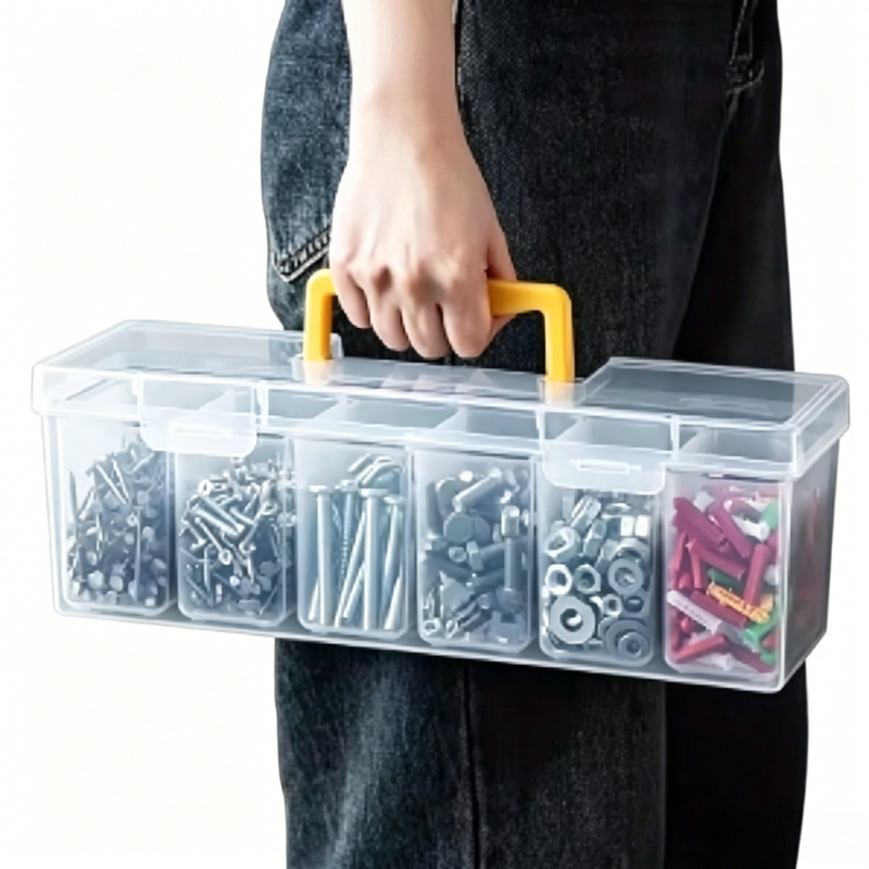  7Pcs Transparent Portable Hardware Storage Box, Multi-functional Household Organizer Case for Wrenches Screws Small Parts 