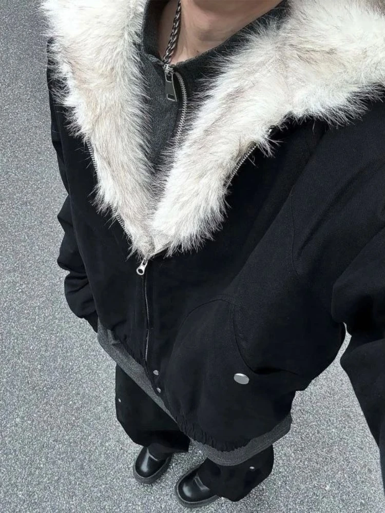 

Американская винтажная куртка Harajuku с капюшоном, мужские зимние пальто 2025 года, повседневная верхняя одежда на молнии, новый дизайн, субкультура, готические толстовки