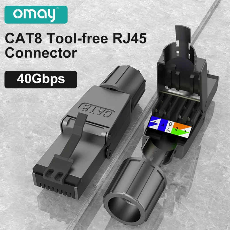 

RJ45 Shielded Field Connector Termination Plug for CAT6/6A/7/8 22AWG-24AWG 2000MHz 40G Tool-free Solid Installation Lan Cable