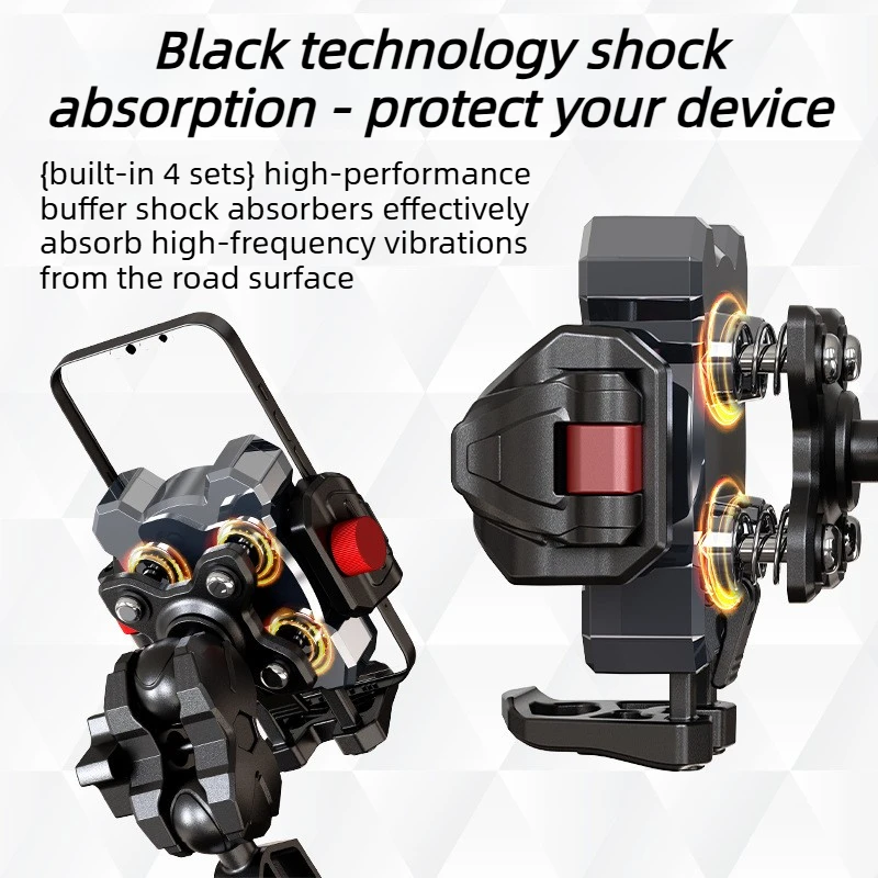 

Anti-Shock and Anti-Vibration Phone Mount for Electric Vehicles 720° Full-Angle Metal Clamp Arm with High-Damping Phone Holder
