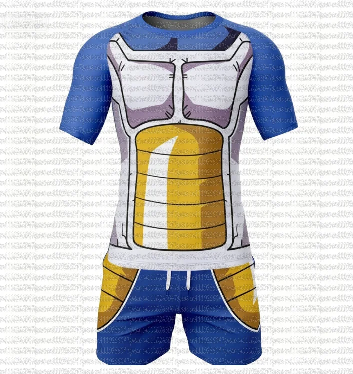 

Vegeta Battle Suit Dragon Ball Z Sportswear Short Rash Guard T Shirt Pants Brazilian Jiu-jitsu Gym Set Goku Men Tee Top Boxing