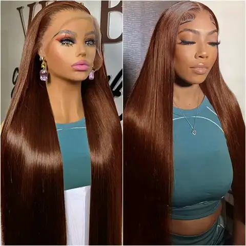 30 36 pulgadas Chocolate marrón encaje frontal 100% peluca de cabello humano prearrancado marrón oscuro hueso recto 13x4 13x6 HD pelucas frontales de encaje