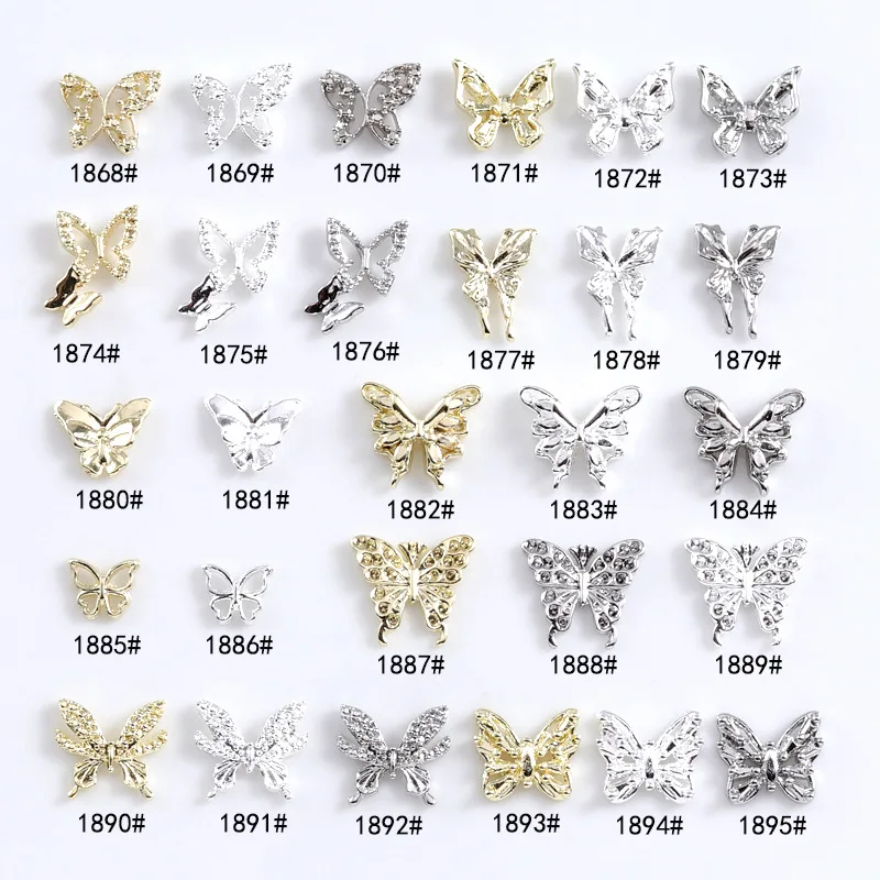 20Pcs Nail Art Butterfly Metal 3D Decals Alloy Gold/Silver/White Butterfly Shaped Charms Jewelry Multi-Designs Nail DIY Supplies