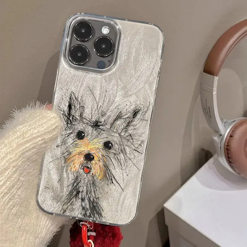 

Чехол для телефона с милыми эскизами Stray Puppy для iPhone 16, 15, 14, 13, 12, 11 PROMAX XS XR 7, 8 Plus, прозрачный чехол в стиле минимализм