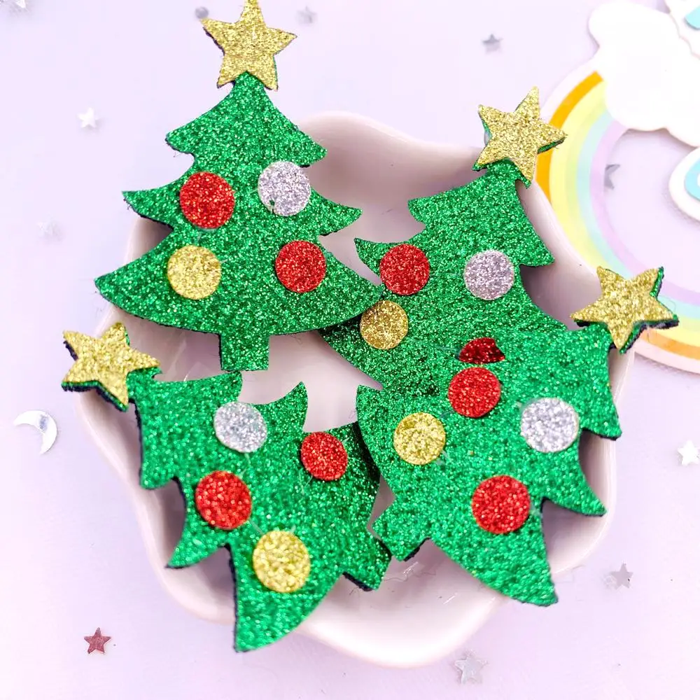 10pcs Felt Fabric Colorful Glitter Bepowder Cartoon Star Christmas Tree Patch Applique Sewing DIY Hair Bow Accessories Craft