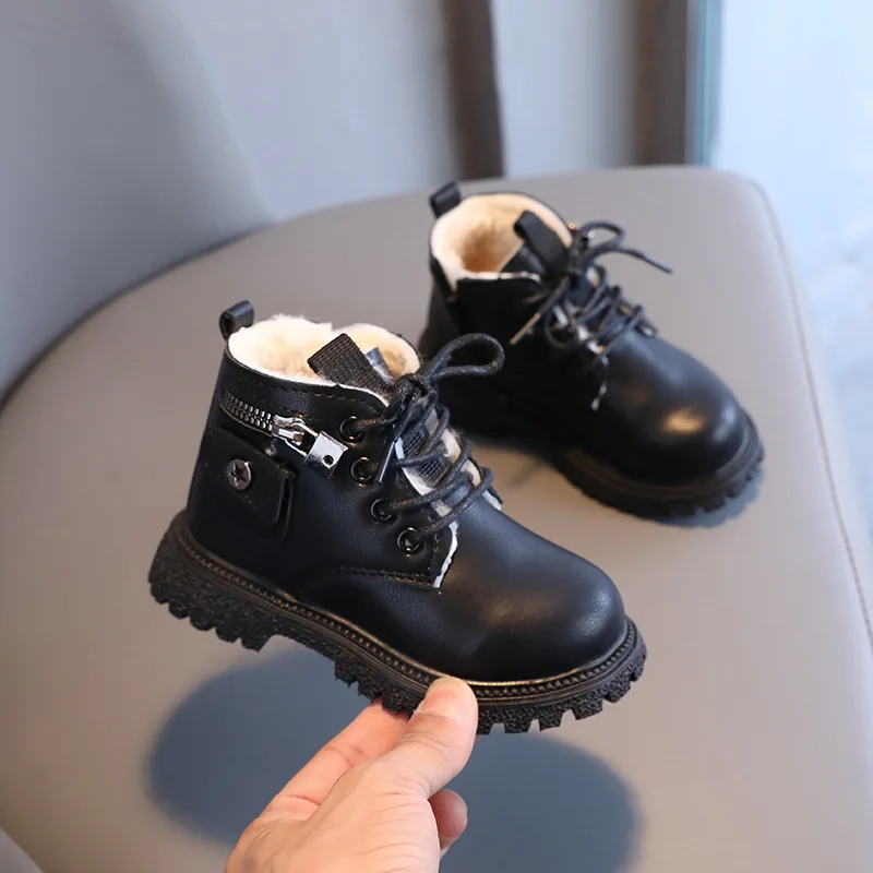 Children Ankle Boots Small Pocket Kids Short Boots Versatile 2025 Winter New Boys Girls Leather Boots Versatile British Style