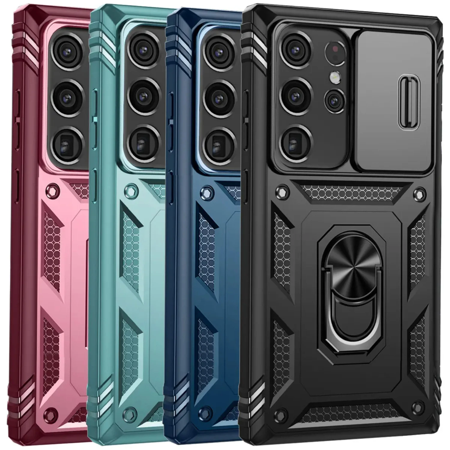

S21/S21 Ultra/S21 FE 5G Phone Case Hybrid Ring Kickstand Card Slot Camera Protection Shockproof Hard Cover