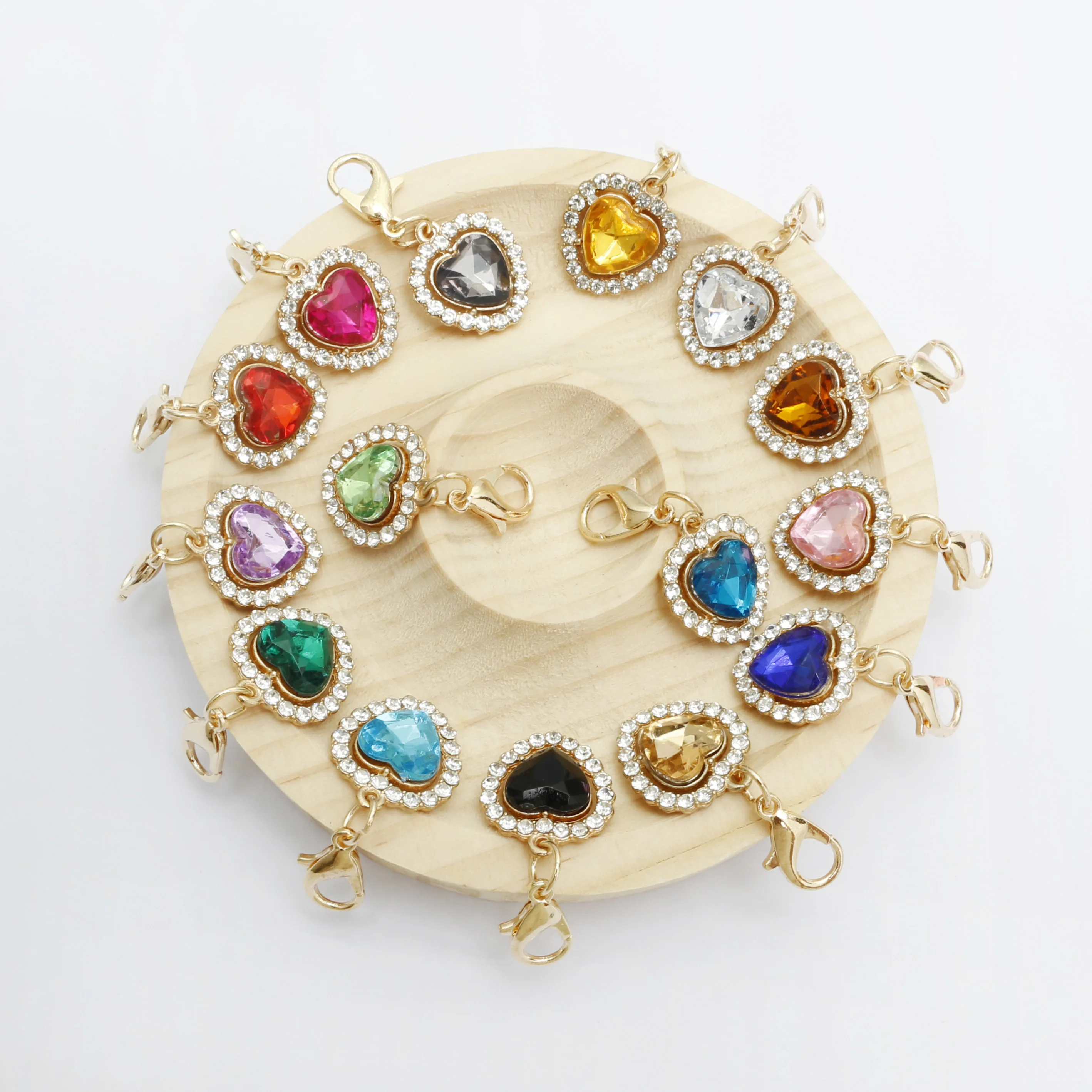 30pcs Heart Rhinestone Pendants & Lobster Clasps – DIY Earring Necklace Bracelet Accessories