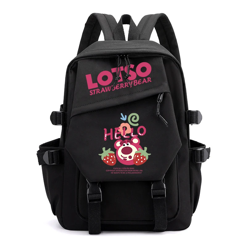 Cute lotso bear student school bag strawberry bear backpack black small girl bag