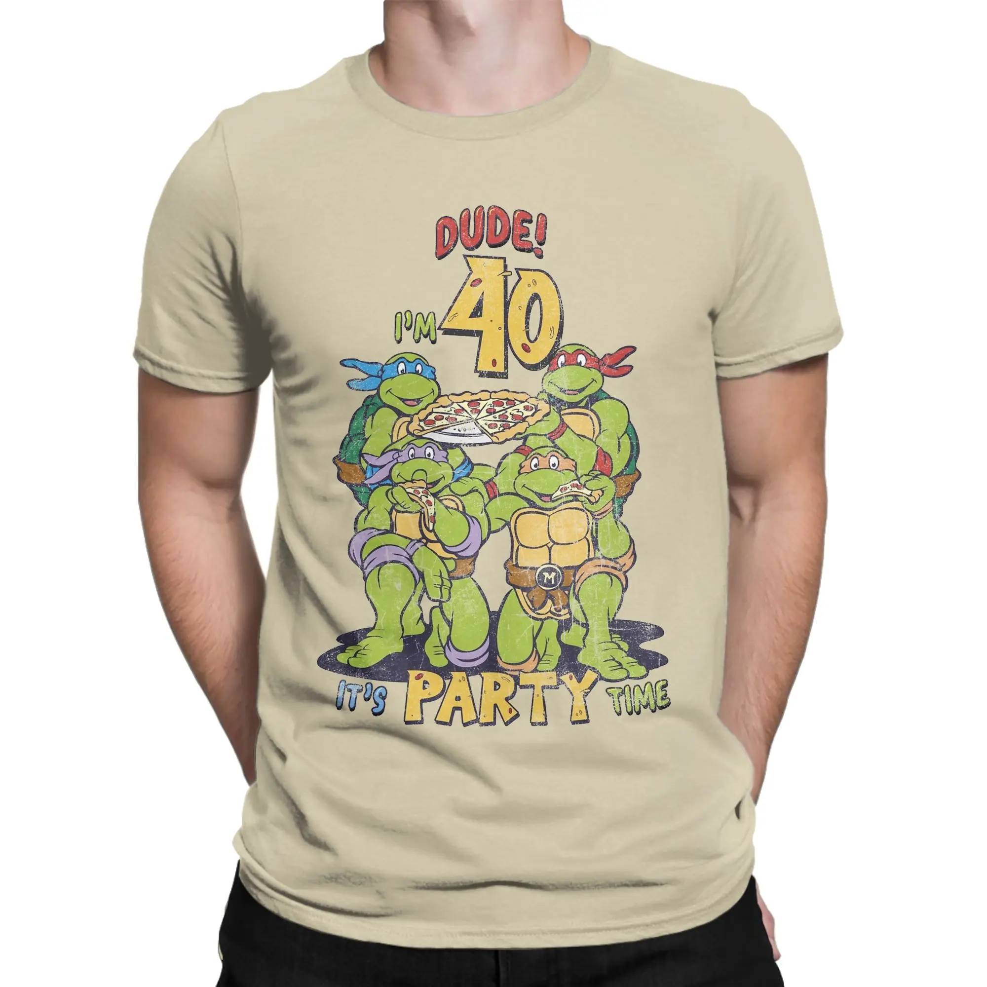 TMNT T-Turtles 40th Birthday Pizza Party T Shirts Cotton Novelty T-Shirt Round Neck Tee Shirt Short Sleeve Clothes Party
