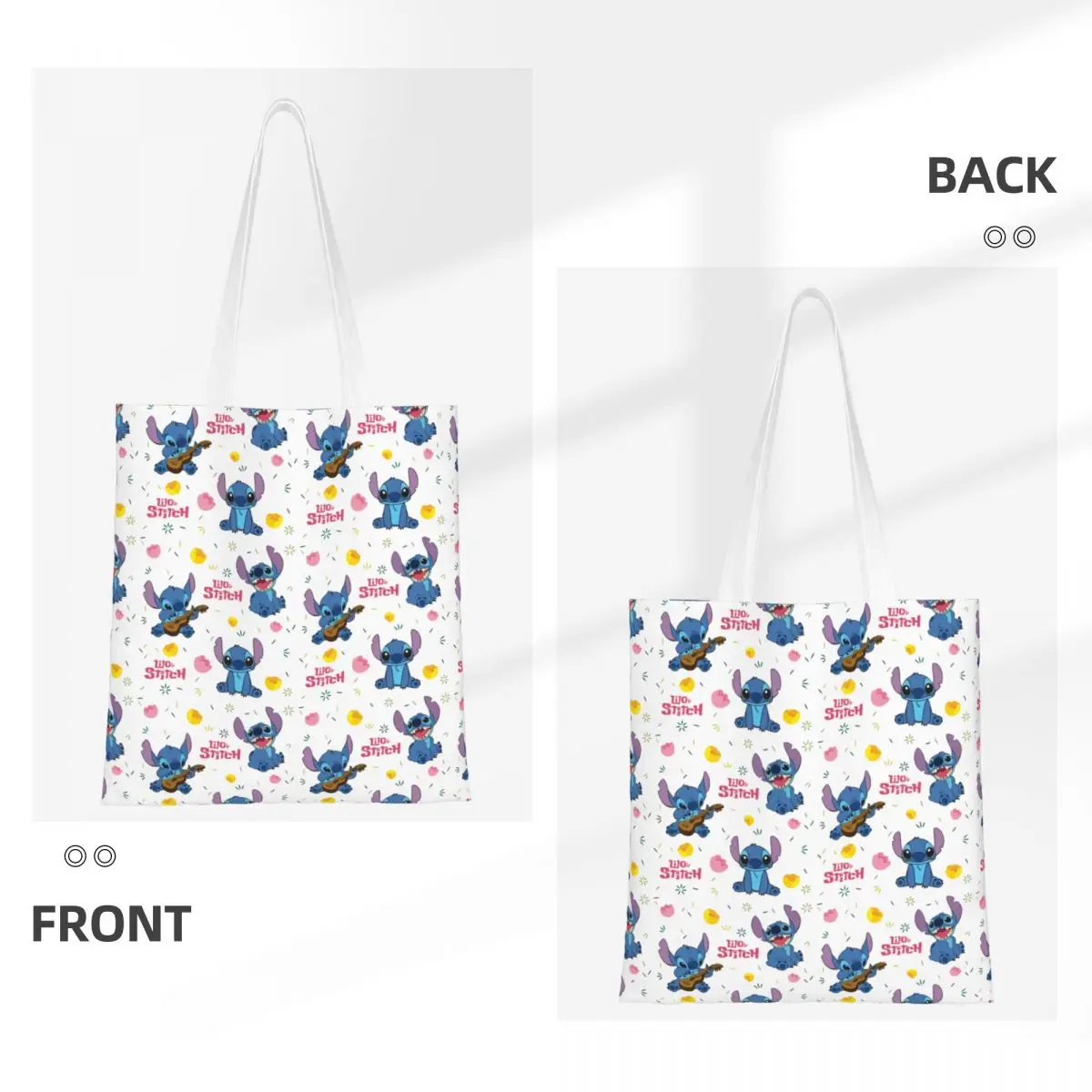 Custom Lilo Stitch Cartoon Anime Manga Grocery Shopping Bags Kawaii Printed Canvas Shopper Tote Shoulder Bag Portable Handbag