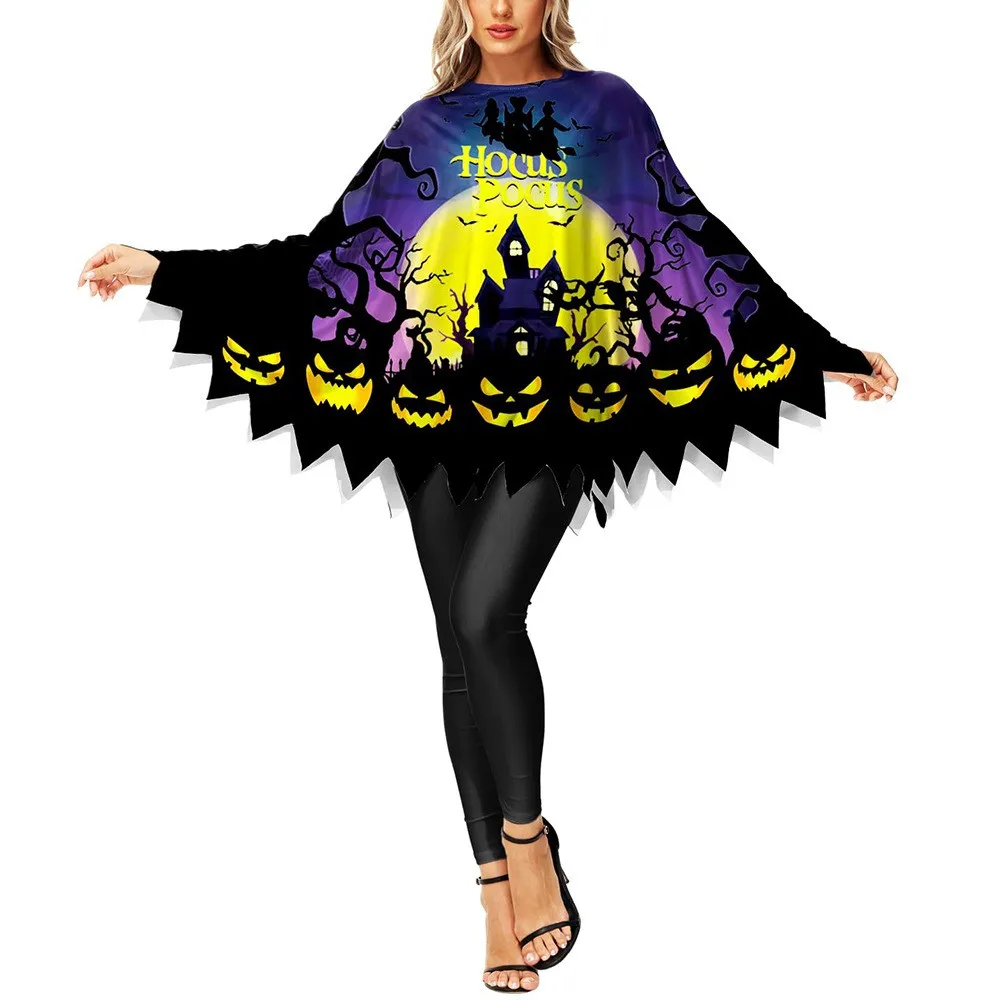 New Gothic Fun Cape Cosplay Costume Capes Unisex Halloween Pumpkin Spider Ghost Print Costume Dead Party Props Cloaks 2024