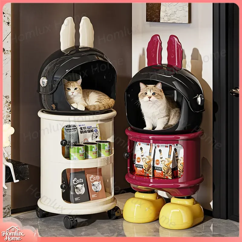 Multi-Layer Pet Storage Cabinet with Wheels Four-Season Cat House Cat Nest Storage Rack for Cats Dog Supplies Indoor Outdoor