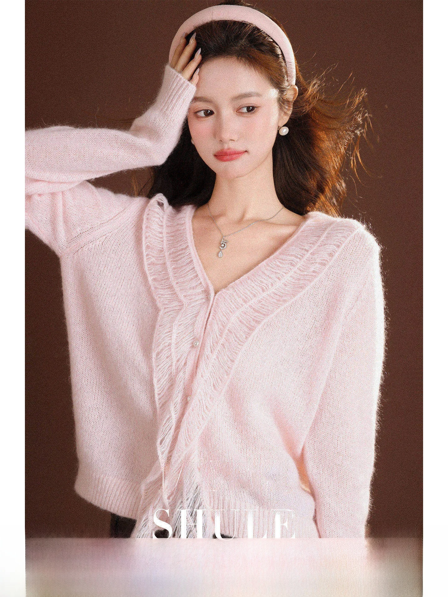 

Special Offer Plum Is Ripe Knitted Open Cardigan V-neck Loose Fit Soft Style Mouton Hair Blend Long Sleeve Women's Knitwear
