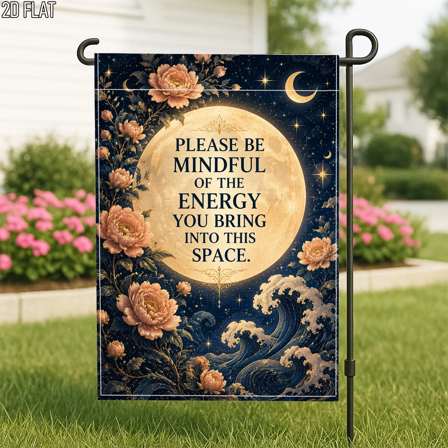 1pc Vintage Celestial Moon Floral Garden Flag Please Be Mindful Of The Energy You Bring Into This Space Yard Decor