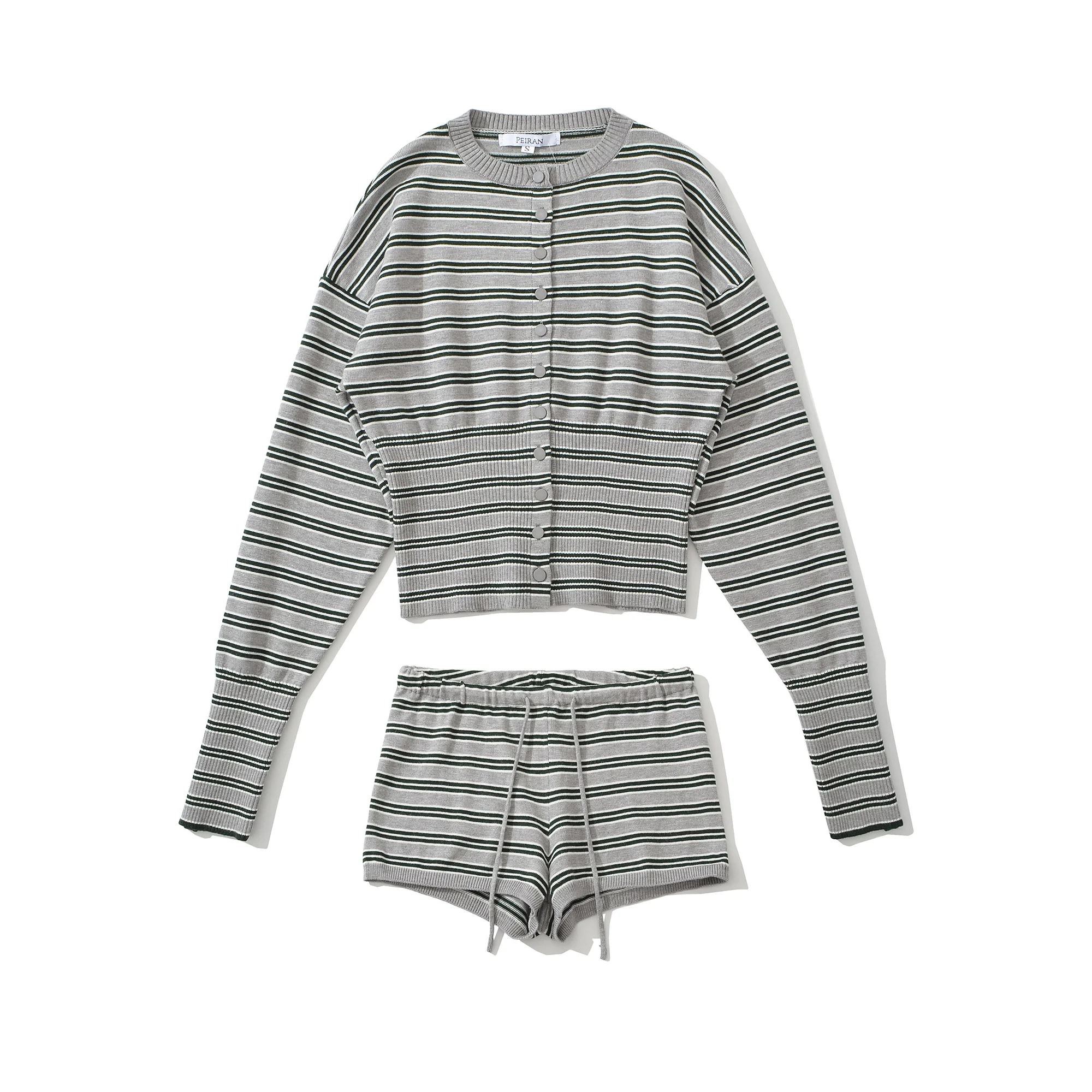 2025 خمر أفقي مخطط مغطاة واحدة الصدر زر سترة مشغولة من الصوف مرونة الخصر السراويل الصغيرة نحيل 2 قطع 1 مجموعة #3