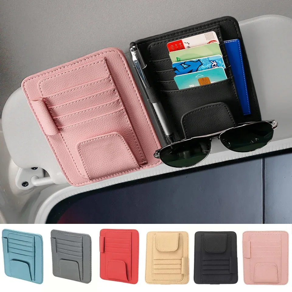 자동차 선 바이저 Mutil-Pocket Storage Organizer 자동 인테리어 액세서리 자동차 문서 파우치 신용 카드 선글라스 펜 홀더