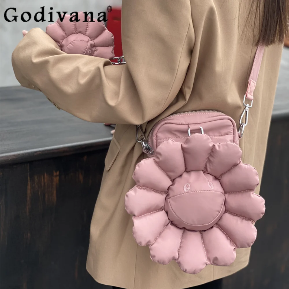 Classic Fashion Flower Detachable Crossbody Bags Casual Pure Color Japanese Shopping Mobile Phone Bag