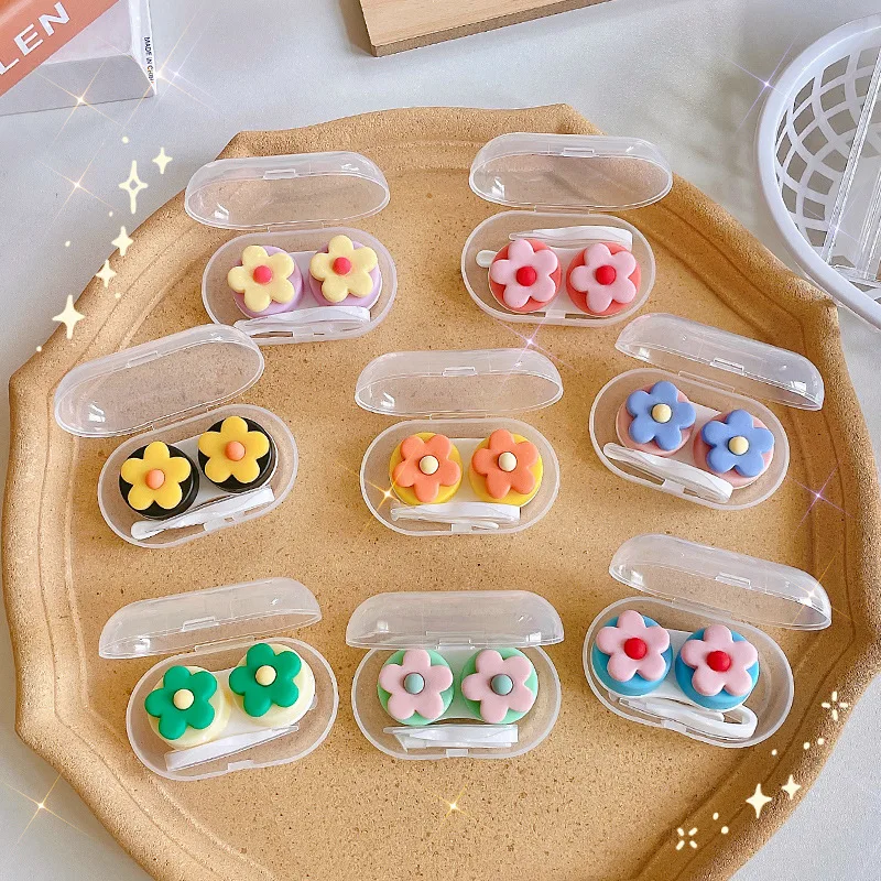 נשים לתקשר עם עדשת קיט מחזיק מיכל חמוד פרח עדשות מגע מקרה עבור נסיעות מסיבת עם פינצטה מתנה קשר עין מקרה