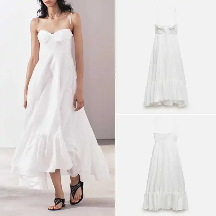 Vestido longo f sexy sem alças, com decoração em camadas, cintura alta, linha A, estilo casual para o dia a dia, sem m...