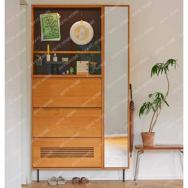 Lshoe cabinet |  Japanese retro entrance ultra-thin and extremely narrow storage tipping bucket
