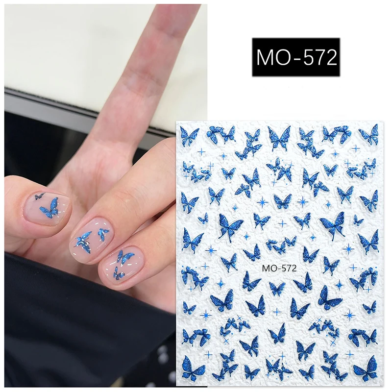 Calcomanías para decoración de uñas con mariposas blancas elegantes en relieve 5d, pegatinas para decoración de puntas de manicura