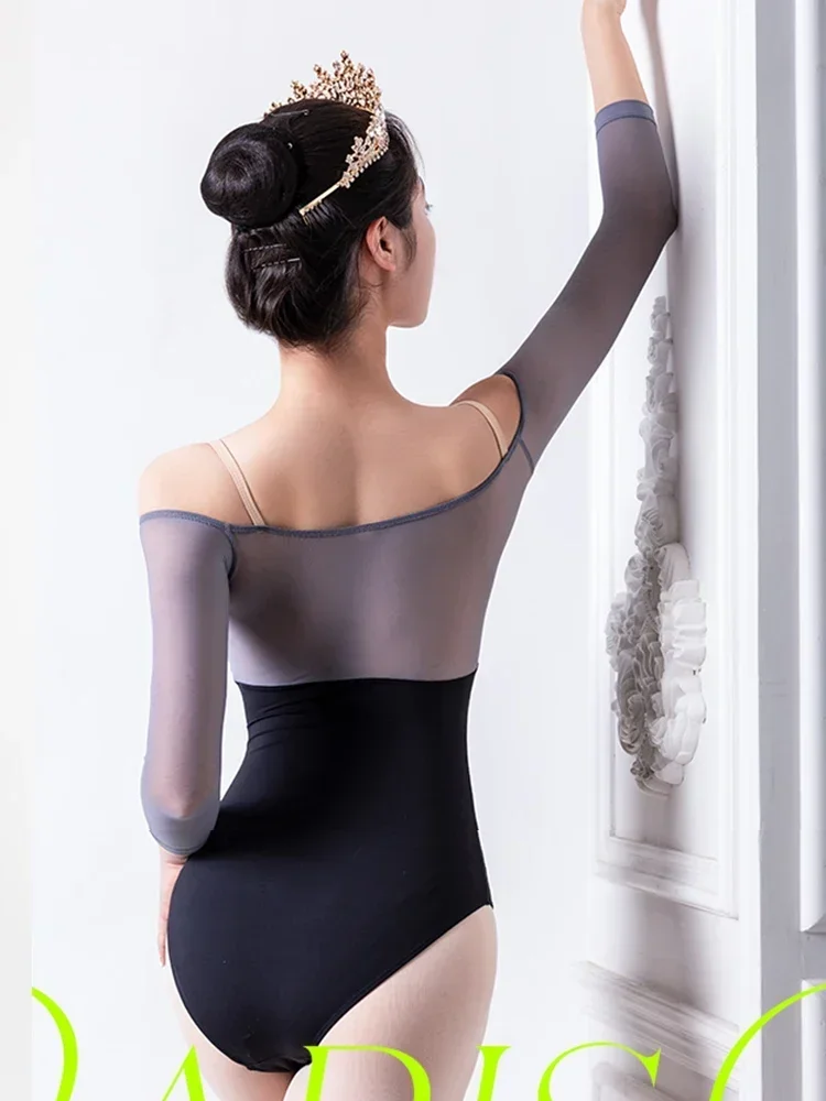Ballet Leotards for Women Ballerina Mesh Splice Gymnastics Leotards Long Sleeves Dance Leotard Nylon Elegant Dancing Bodysuits