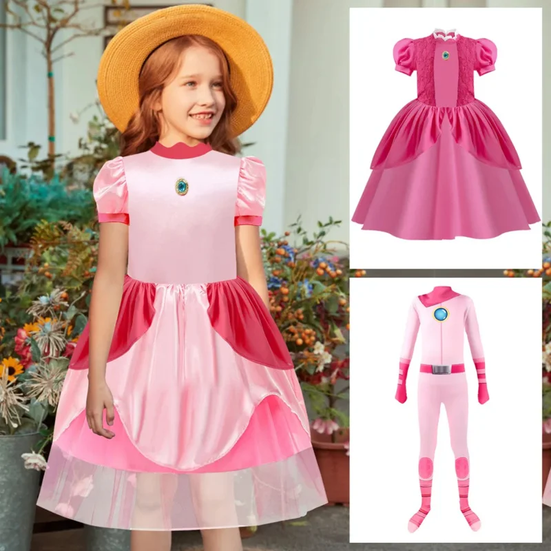 Princesa Peach costume for girls game cosplay dress kids birthday party stage performace Halloween carnival outfits