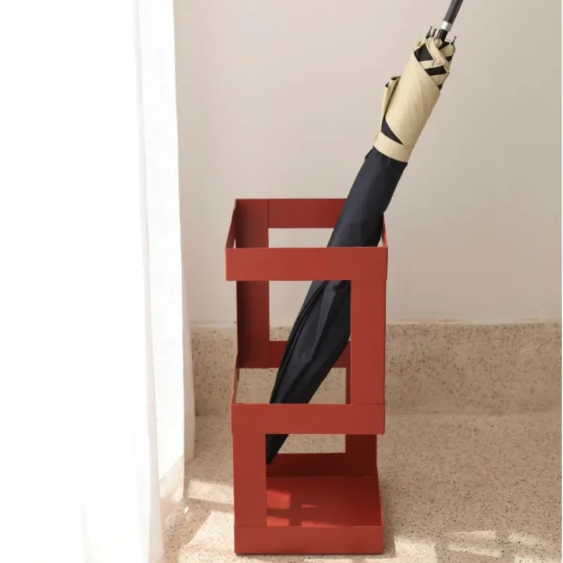 Stylish Red Metal Umbrella Stand Modern Home Entryway Organizer Retro Storefront Rain Gear Storage Solution